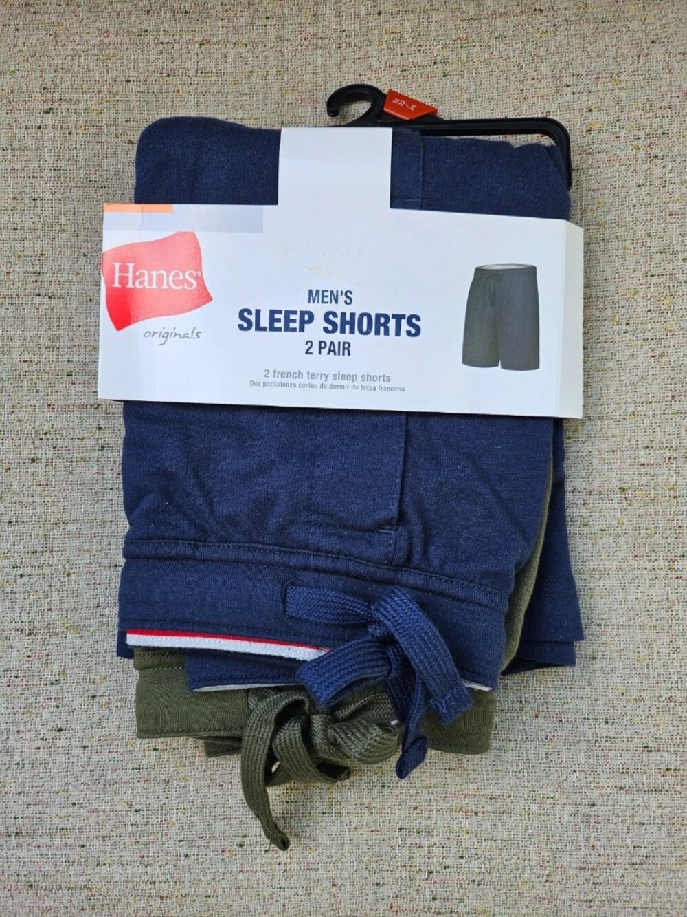 Hanes Men Sleep Shorts 2 Pair Blue and Green 2 French Terry Shorts Size M 32-34